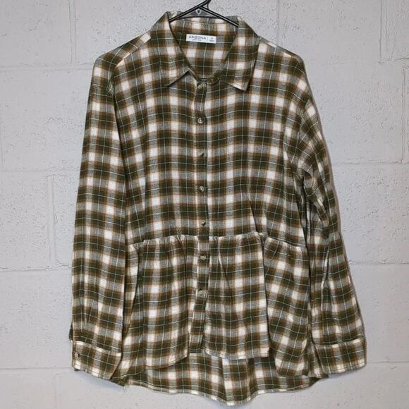 Women's Peplum Button-Down Flannel Tunic, Size M - Picture 1 of 4